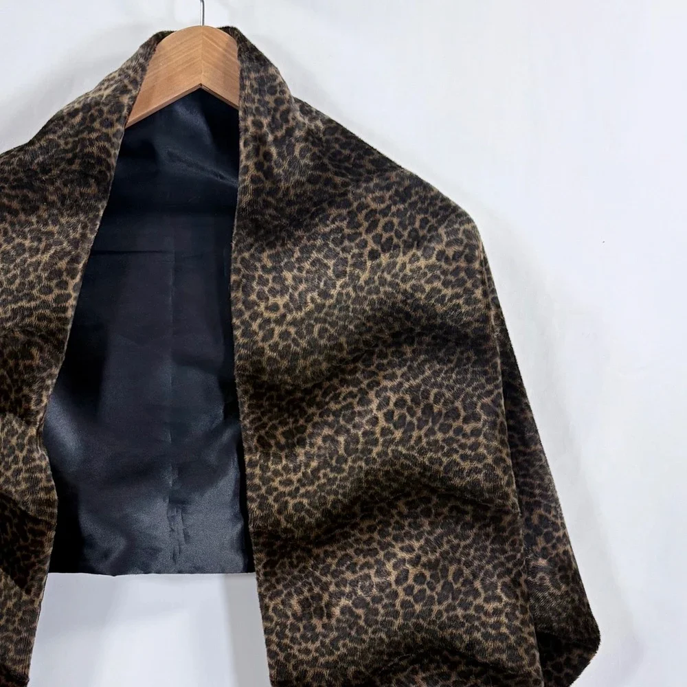 Leopard Print Faux Fur Shawl Wrap Scarf Lined Black Satin Handmade Lush Mob Wife
